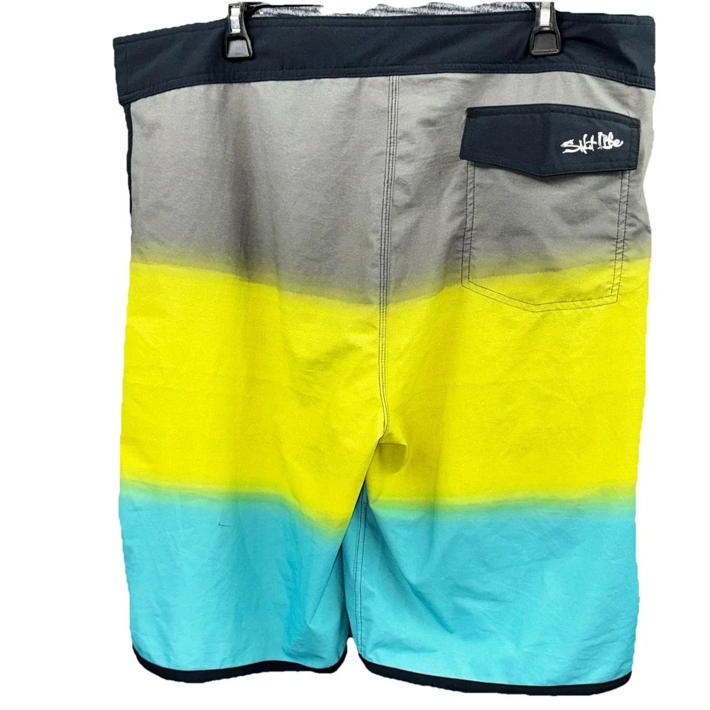 Salt Life SLX-QD Vapor Stretch Board Shorts Mens 38 Ombre Grey Yellow Blue Swim